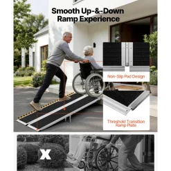 VEVOR Portable Wheelchair Ramp, 6FT, Non-Slip Aluminum Folding Handicap Ramp for Wheelchair, 800 lbs Capacity, Door Threshold Ramps for Home Steps, Stairs, Entry, Threshold, Doorways, Scooter, Curbs