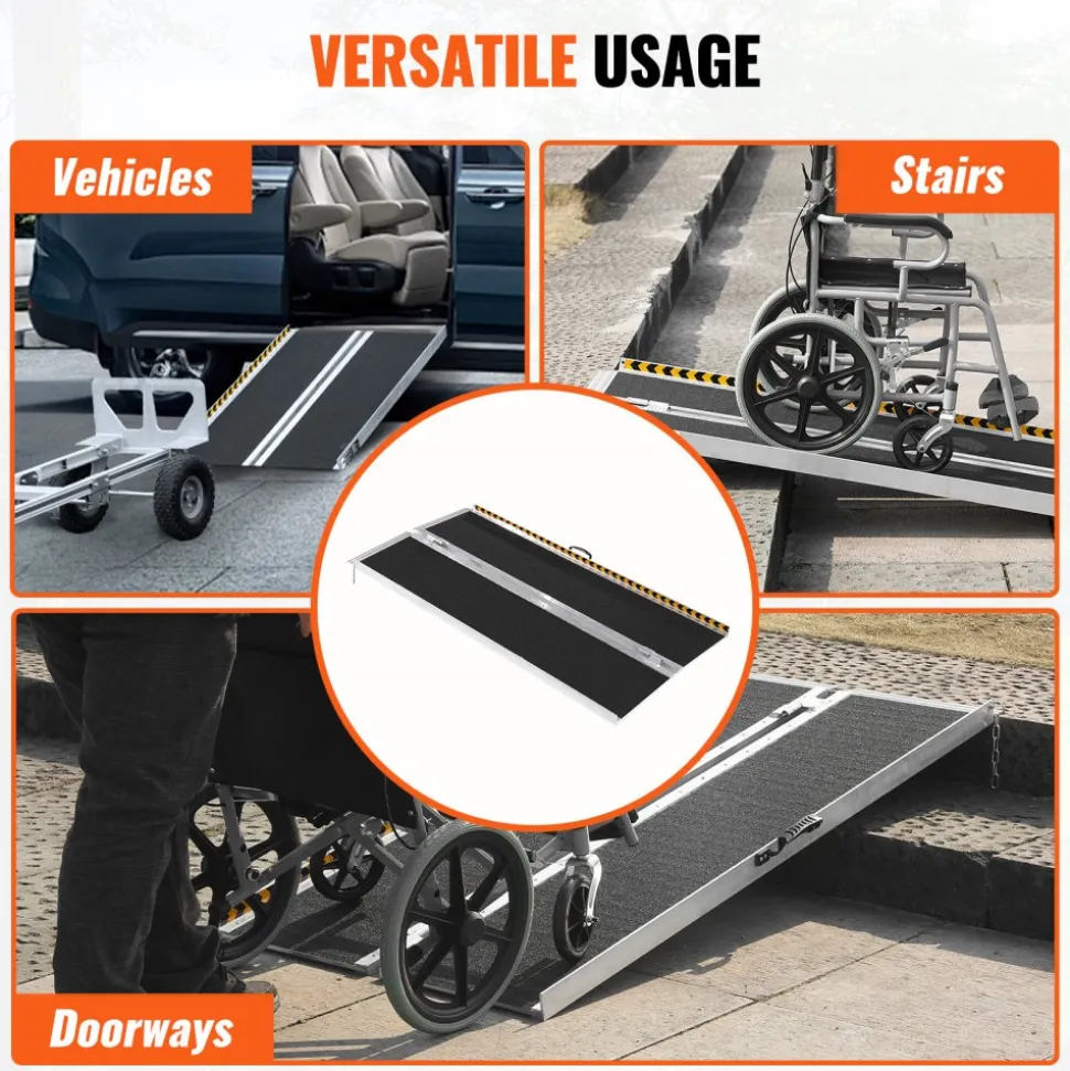 VEVOR Portable Wheelchair Ramp, 6 ft 800 lbs Capacity, Non-Slip Aluminum Folding Threshold Ramp, Foldable Mobility Scooter Ramp Wheel Chair Ramp, Handicap Ramp for Home Steps, Stairs, Doorways, Curbs