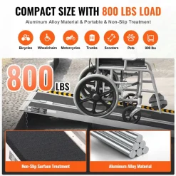 VEVOR Portable Wheelchair Ramp, 6 ft 800 lbs Capacity, Non-Slip Aluminum Folding Threshold Ramp, Foldable Mobility Scooter Ramp Wheel Chair Ramp, Handicap Ramp for Home Steps, Stairs, Doorways, Curbs