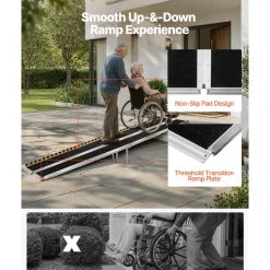 VEVOR Portable Wheelchair Ramp, 10FT, Non-Slip Aluminum Folding Handicap Ramp for Wheelchair, 800 lbs Capacity, Door Threshold Ramps for Home Steps, Stairs, Entry, Threshold, Doorways, Scooter, Curbs