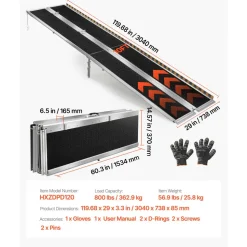 VEVOR Portable Wheelchair Ramp, 10FT, Non-Slip Aluminum Folding Handicap Ramp for Wheelchair, 800 lbs Capacity, Door Threshold Ramps for Home Steps, Stairs, Entry, Threshold, Doorways, Scooter, Curbs