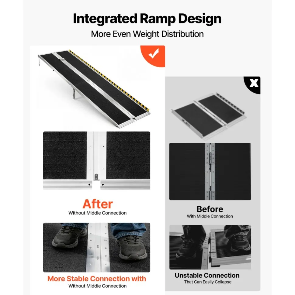 VEVOR Portable Wheelchair Ramp, 8FT, Non-Slip Aluminum Folding Handicap Ramp for Wheelchair, 800 lbs Capacity, Door Threshold Ramps for Home Steps, Stairs, Entry, Threshold, Doorways, Scooter, Curbs