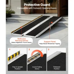 VEVOR Portable Wheelchair Ramp, 8FT, Non-Slip Aluminum Folding Handicap Ramp for Wheelchair, 800 lbs Capacity, Door Threshold Ramps for Home Steps, Stairs, Entry, Threshold, Doorways, Scooter, Curbs