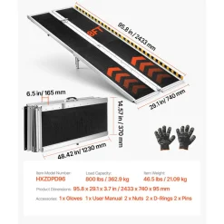 VEVOR Portable Wheelchair Ramp, 8FT, Non-Slip Aluminum Folding Handicap Ramp for Wheelchair, 800 lbs Capacity, Door Threshold Ramps for Home Steps, Stairs, Entry, Threshold, Doorways, Scooter, Curbs