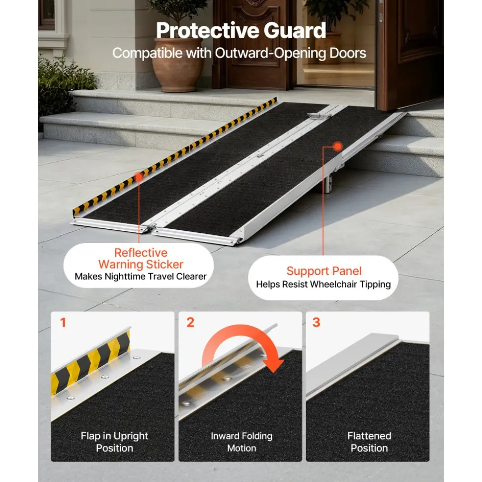 VEVOR Portable Wheelchair Ramp, 7FT, Non-Slip Aluminum Folding Handicap Ramp for Wheelchair, 800 lbs Capacity, Door Threshold Ramps for Home Steps, Stairs, Entry, Threshold, Doorways, Scooter, Curbs