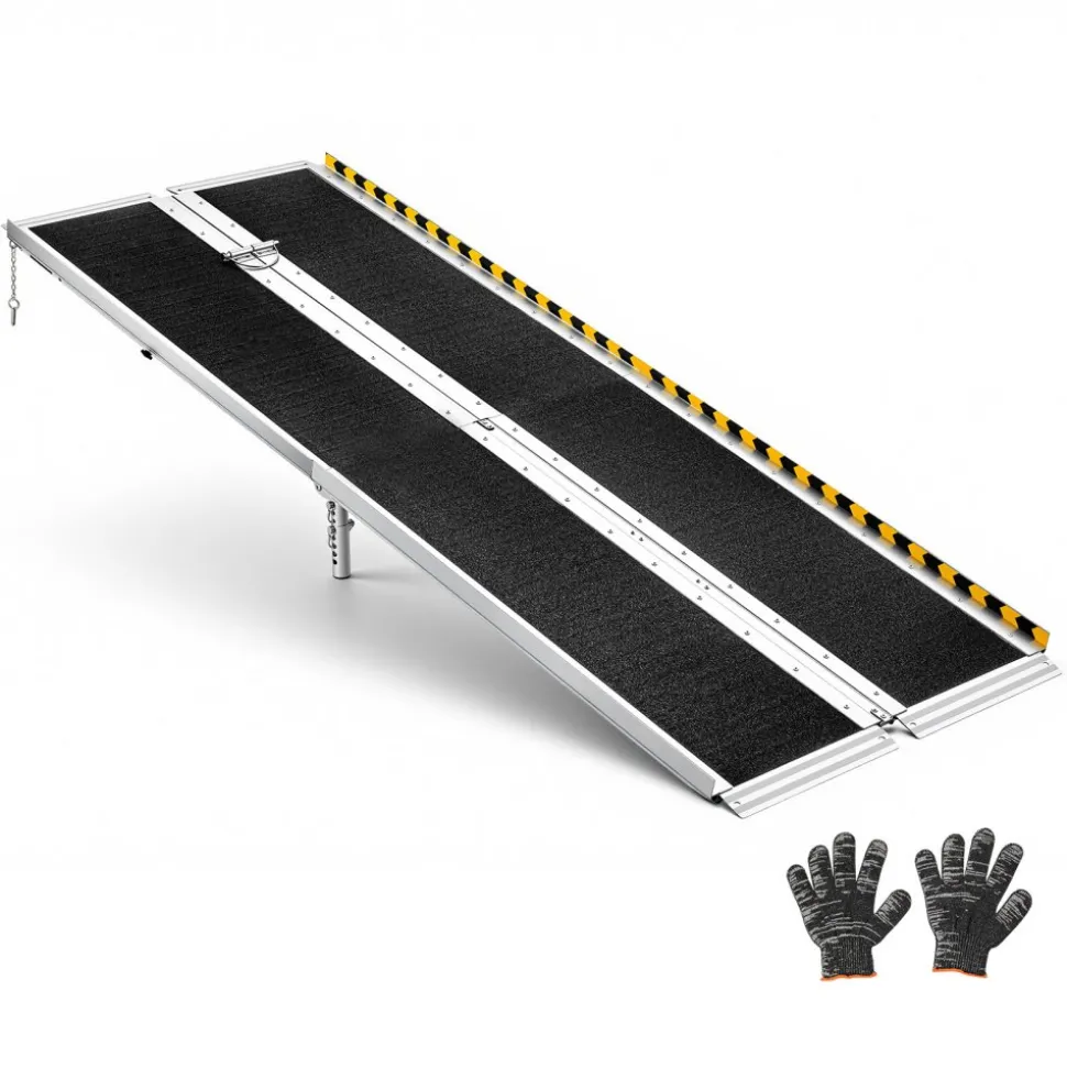 VEVOR Portable Wheelchair Ramp, 7FT, Non-Slip Aluminum Folding Handicap Ramp for Wheelchair, 800 lbs Capacity, Door Threshold Ramps for Home Steps, Stairs, Entry, Threshold, Doorways, Scooter, Curbs