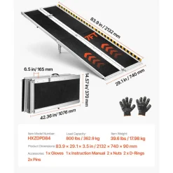 VEVOR Portable Wheelchair Ramp, 7FT, Non-Slip Aluminum Folding Handicap Ramp for Wheelchair, 800 lbs Capacity, Door Threshold Ramps for Home Steps, Stairs, Entry, Threshold, Doorways, Scooter, Curbs