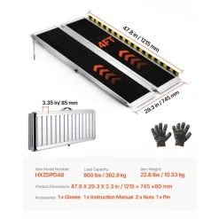 VEVOR Portable Wheelchair Ramp, 4FT, Non-Slip Aluminum Folding Handicap Ramp for Wheelchair, 800 lbs Capacity, Door Threshold Ramps for Home Steps, Stairs, Entry, Threshold, Doorways, Scooter, Curbs