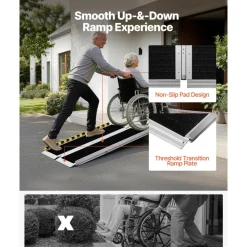 VEVOR Portable Wheelchair Ramp, 4FT, Non-Slip Aluminum Folding Handicap Ramp for Wheelchair, 800 lbs Capacity, Door Threshold Ramps for Home Steps, Stairs, Entry, Threshold, Doorways, Scooter, Curbs