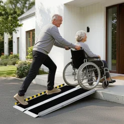 VEVOR Portable Wheelchair Ramp, 4FT, Non-Slip Aluminum Folding Handicap Ramp for Wheelchair, 800 lbs Capacity, Door Threshold Ramps for Home Steps, Stairs, Entry, Threshold, Doorways, Scooter, Curbs
