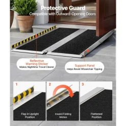 VEVOR Portable Wheelchair Ramp, 4FT, Non-Slip Aluminum Folding Handicap Ramp for Wheelchair, 800 lbs Capacity, Door Threshold Ramps for Home Steps, Stairs, Entry, Threshold, Doorways, Scooter, Curbs