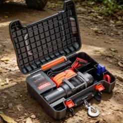 VEVOR Portable Winch, 4500 lbs 12V DC Electric Winch with Synthetic Rope, Wireless & Wired Remotes, Box-Style Recovery Kit with Fairlead, Clevis Hook, Strap for ATV UTV Off-Road Outdoor Pulling Tasks