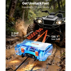 VEVOR Portable Winch, 4500 lbs 12V DC Electric Winch with Synthetic Rope, Wireless & Wired Remotes, Box-Style Recovery Kit with Fairlead, Clevis Hook, Strap for ATV UTV Off-Road Outdoor Pulling Tasks