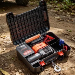 VEVOR Portable Winch, 3500 lbs 12V DC Electric Winch with Synthetic Rope, Wireless & Wired Remotes, Box-Style Recovery Kit with Fairlead, Clevis Hook, Strap for ATV UTV Off-Road Outdoor Pulling Tasks