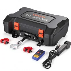 VEVOR Portable Winch, 3500 lbs 12V DC Electric Winch with Synthetic Rope, Wireless & Wired Remotes, Box-Style Recovery Kit with Fairlead, Clevis Hook, Strap for ATV UTV Off-Road Outdoor Pulling Tasks