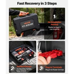 VEVOR Portable Winch, 6000 lbs 12V DC Electric Winch with Synthetic Rope, Wireless & Wired Remotes, Box-Style Recovery Kit with Fairlead, Clevis Hook, Strap for ATV UTV Off-Road Outdoor Pulling Tasks