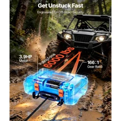 VEVOR Portable Winch, 6000 lbs 12V DC Electric Winch with Synthetic Rope, Wireless & Wired Remotes, Box-Style Recovery Kit with Fairlead, Clevis Hook, Strap for ATV UTV Off-Road Outdoor Pulling Tasks