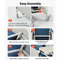 VEVOR 3-Position Geri Reclining Chair 500LBS Capacity Geri Chair Recliner, Comfortable Medical Recliner Chairs with 4 Wheels, Soft Padded Seat & Tray Table for Hospitals, Clinics, Geriatric Home Care