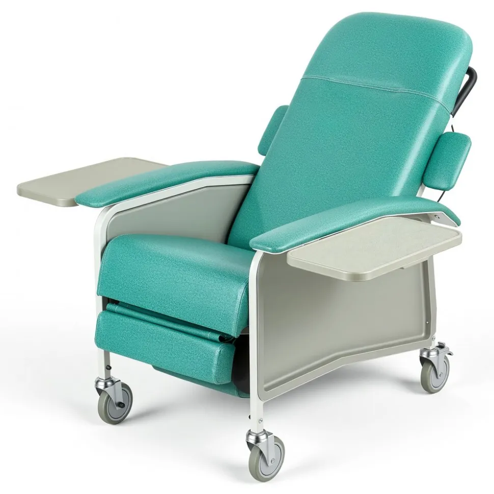 VEVOR 4-Position Geri Reclining Chair 500LBS Capacity Geri Chair Recliner, 4-Wheel Medical Recliner Chairs with Trendelenburg, Soft Padded Seat & Trays for Hospitals, Clinics, Geriatric Home Care