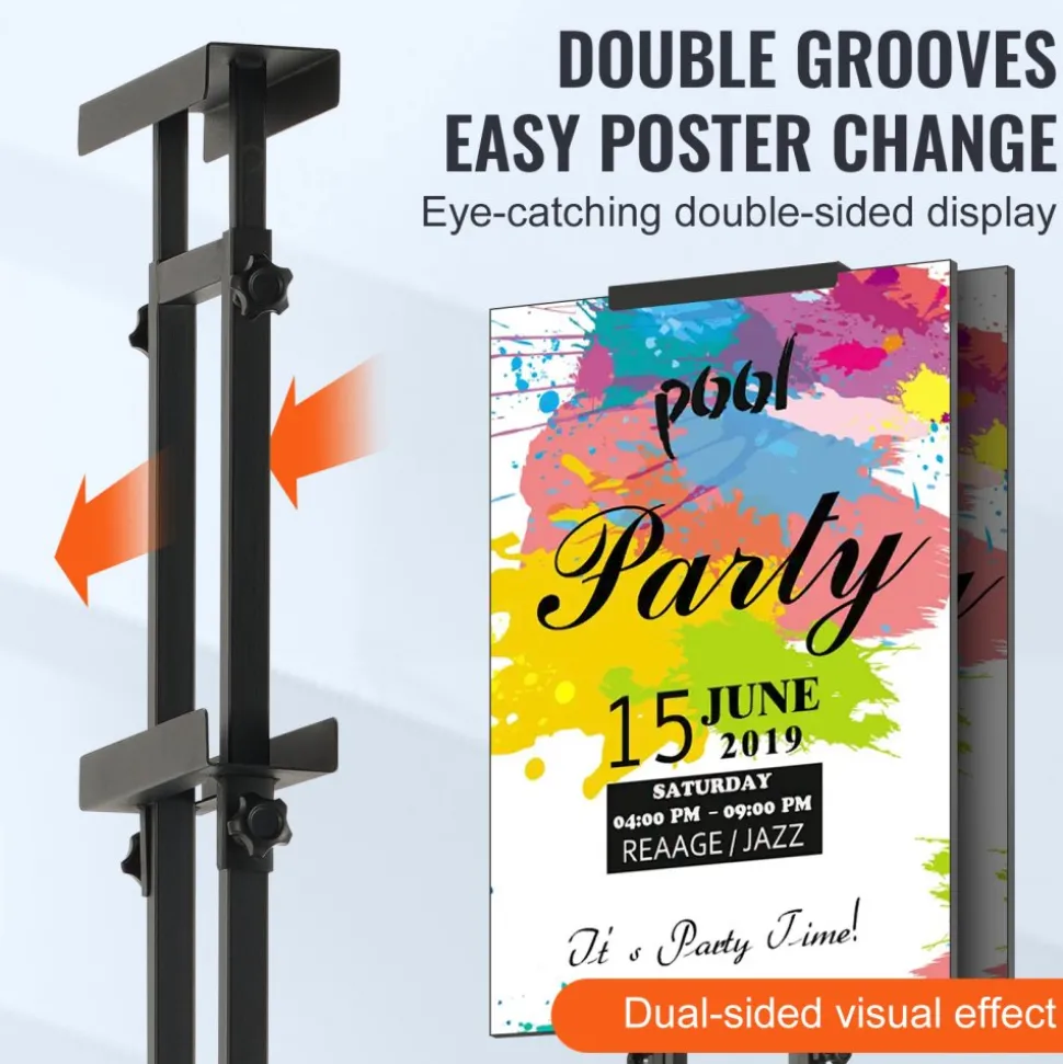 VEVOR Poster Stand, Adjustable Height Up to 75", Double-Sided Heavy Duty Pedestal Sign Holder, Floor Standing Sign Holder Banner Stand with Shock-absorbing Base for Display, for Board and Foam, Black