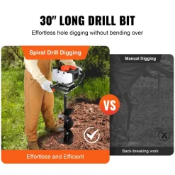 VEVOR Post Hole Digger, 43cc 1250W Auger Post Hole digger, Gas Powered Earth Digger with 8