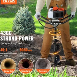 VEVOR Post Hole Digger, 43cc 1250W Auger Post Hole digger, Gas Powered Earth Digger with 8