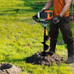 VEVOR Post Hole Digger Gas Powered, 52CC 1450W Earth Auger, Gas Auger with 8” Auger Drill Action Design Bits & 1 Extension Rod, Post Fence Hole Digger for Farmland Garden Plant, Orange+Black