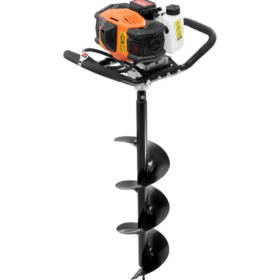 VEVOR Post Hole Digger Gas Powered, 52CC 1450W Earth Auger, Gas Auger with 8” Auger Drill Action Design Bits & 1 Extension Rod, Post Fence Hole Digger for Farmland Garden Plant, Orange+Black