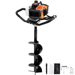 VEVOR Post Hole Digger Gas Powered, 52CC 1450W Earth Auger, Gas Auger with 8” Auger Drill Action Design Bits & 1 Extension Rod, Post Fence Hole Digger for Farmland Garden Plant, Orange+Black