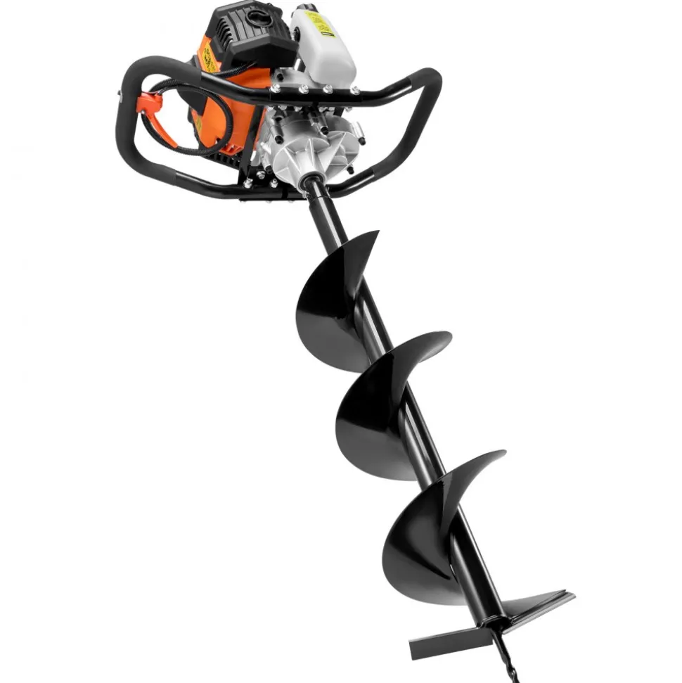 VEVOR Post Hole Digger Gas Powered, 52CC 1450W Earth Auger, Gas Auger with 8” Auger Drill Action Design Bits & 1 Extension Rod, Post Fence Hole Digger for Farmland Garden Plant, Orange+Black
