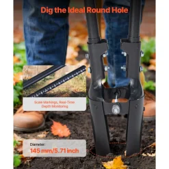 VEVOR Post Hole Digger, Heavy Duty Post Hole Digger with Carbon Steel Handle, Manual Hole Digger with Scale Markings and Metal Blade, Post Hole Digger Tool for Digging Gardening Outdoors, 57.5-Inch