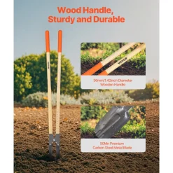 VEVOR Post Hole Digger, Heavy Duty Post Hole Digger with Wood Handle, Manual Hole Digger with Scale Markings and Metal Blade, Post Hole Digger Tool for Digging Yard Work Gardening Outdoors, 57.5-Inch