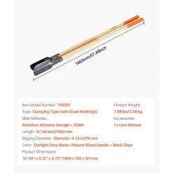 VEVOR Post Hole Digger, Heavy Duty Post Hole Digger with Wood Handle, Manual Hole Digger with Scale Markings and Metal Blade, Post Hole Digger Tool for Digging Yard Work Gardening Outdoors, 57.5-Inch