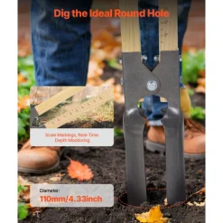 VEVOR Post Hole Digger, Heavy Duty Post Hole Digger with Wood Handle, Manual Hole Digger with Scale Markings and Metal Blade, Post Hole Digger Tool for Digging Yard Work Gardening Outdoors, 57.5-Inch