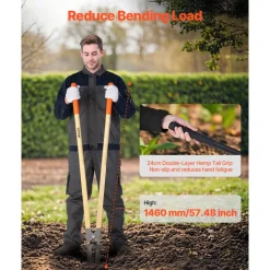 VEVOR Post Hole Digger, Heavy Duty Post Hole Digger with Wood Handle, Manual Hole Digger with Scale Markings and Metal Blade, Post Hole Digger Tool for Digging Yard Work Gardening Outdoors, 57.5-Inch