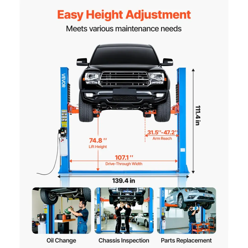 VEVOR 2 Post Lift, 9000 lbs Capacity, 220V 2.95 HP Powerful Motor, Two Post Car Lift Auto Hoist for Sedan SUV Pickup, Automotive Hoist 74.8 Inch Height for Home Garage, Repair Shop, Workshop, Blue