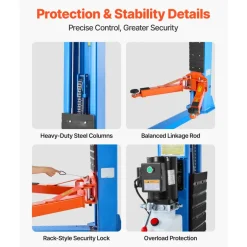 VEVOR 2 Post Lift, 9000 lbs Capacity, 220V 2.95 HP Powerful Motor, Two Post Car Lift Auto Hoist for Sedan SUV Pickup, Automotive Hoist 74.8 Inch Height for Home Garage, Repair Shop, Workshop, Blue