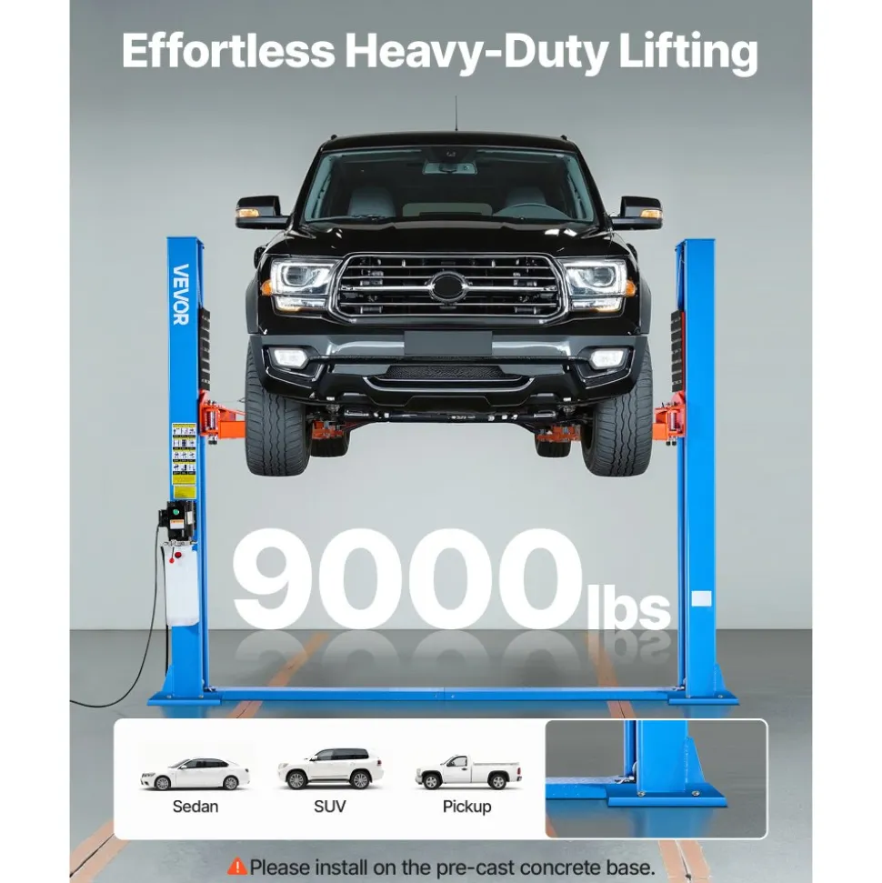 VEVOR 2 Post Lift, 9000 lbs Capacity, 220V 2.95 HP Powerful Motor, Two Post Car Lift Auto Hoist for Sedan SUV Pickup, Automotive Hoist 74.8 Inch Height for Home Garage, Repair Shop, Workshop, Blue