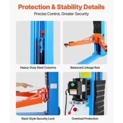 VEVOR 2 Post Lift, 12000 lbs Capacity, 220V 2.95 HP Powerful Motor, Two Post Car Lift Auto Hoist for Sedan SUV Pickup, Automotive Hoist 74.8 Inch Height for Home Garage, Repair Shop, Workshop, Blue