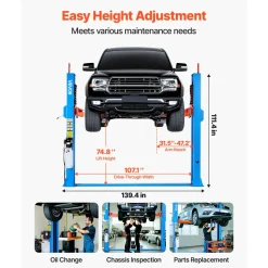 VEVOR 2 Post Lift, 12000 lbs Capacity, 220V 2.95 HP Powerful Motor, Two Post Car Lift Auto Hoist for Sedan SUV Pickup, Automotive Hoist 74.8 Inch Height for Home Garage, Repair Shop, Workshop, Blue