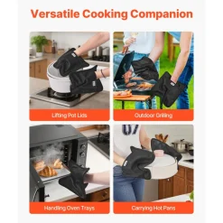 VEVOR Pot Holders, Heat Resistant to 500°F with Ribbed Soft Anti-Slip Silicone Strips, 100% Cotton 9.06 x 8.98 inch Hot Pads with 2 No-Marks Hooks, Washable Pot Trivets for Kitchen & Barbeque, 2 Pack