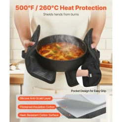 VEVOR Pot Holders, Heat Resistant to 500°F with Ribbed Soft Anti-Slip Silicone Strips, 100% Cotton 9.06 x 8.98 inch Hot Pads with 2 No-Marks Hooks, Washable Pot Trivets for Kitchen & Barbeque, 2 Pack