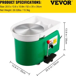 VEVOR Pottery Wheel 28cm Pottery Forming Machine 350W Electric Pottery Wheel with Adjustable Feet Lever Pedal DIY Clay Tool with Tray for Ceramic Work Clay Art DIY Clay Green, 18 Piece