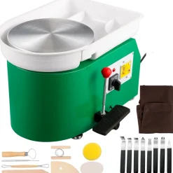 VEVOR Pottery Wheel 28cm Pottery Forming Machine 350W Electric Pottery Wheel with Adjustable Feet Lever Pedal DIY Clay Tool with Tray for Ceramic Work Clay Art DIY Clay Green, 18 Piece