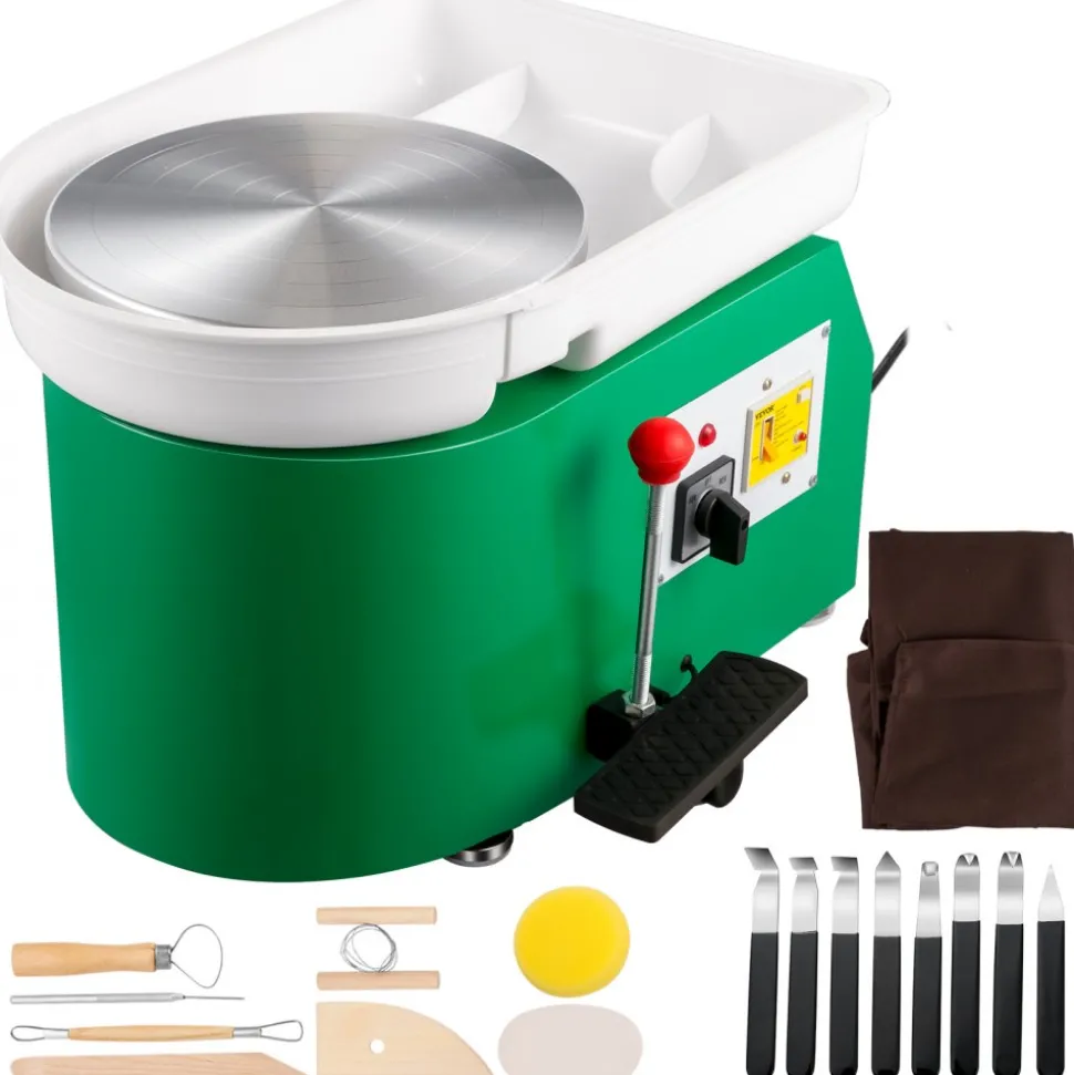 VEVOR Pottery Wheel 28cm Pottery Forming Machine 350W Electric Pottery Wheel with Adjustable Feet Lever Pedal DIY Clay Tool with Tray for Ceramic Work Clay Art DIY Clay Green, 18 Piece