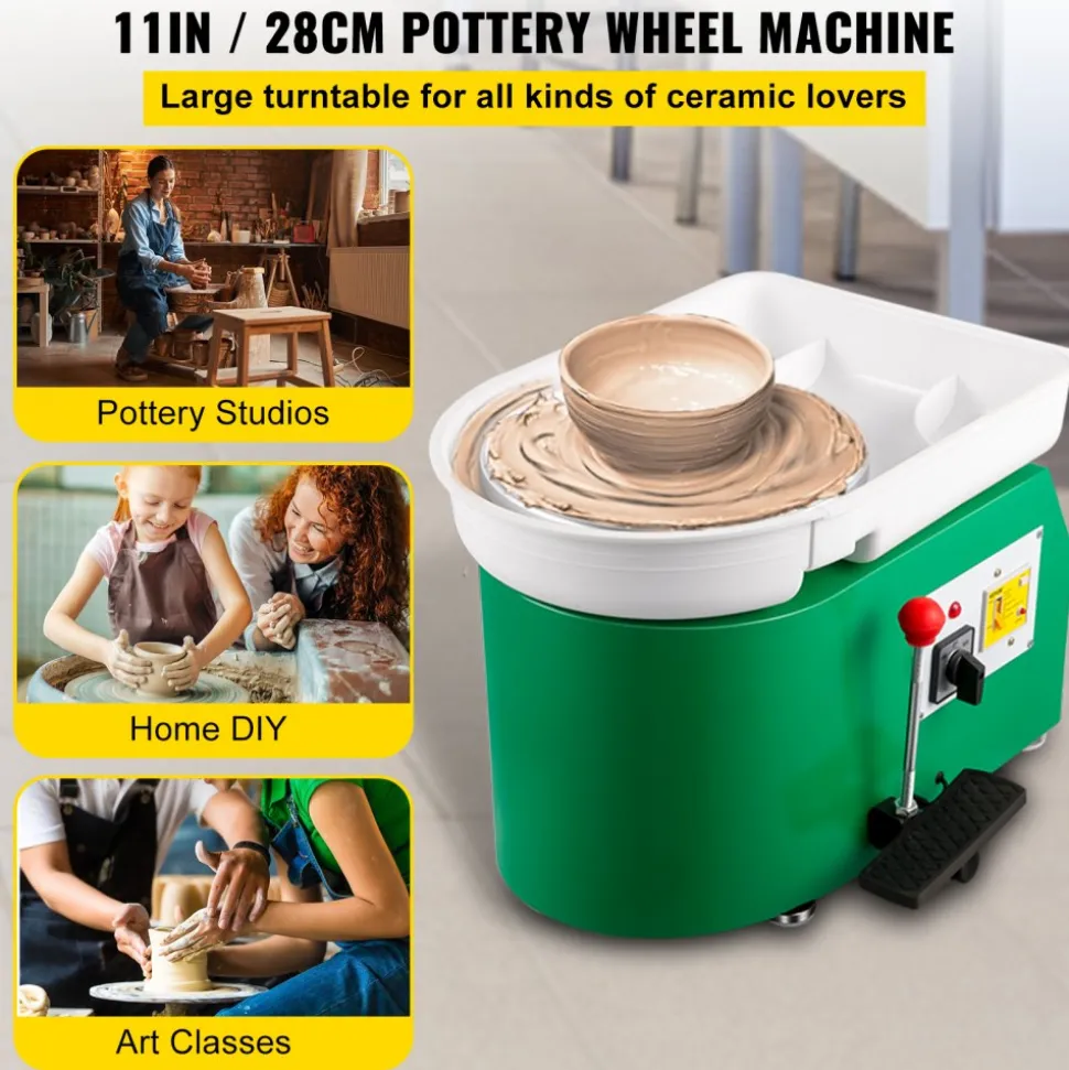 VEVOR Pottery Wheel 28cm Pottery Forming Machine 350W Electric Pottery Wheel with Adjustable Feet Lever Pedal DIY Clay Tool with Tray for Ceramic Work Clay Art DIY Clay Green, 18 Piece