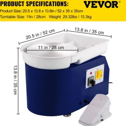VEVOR Pottery Wheel 28cm Pottery Forming Machine with Detachable Basin Foot Pedal Control 350W Art Craft DIY Clay Tool for Art Craft Work and Home DIY Blue, 18 Piece
