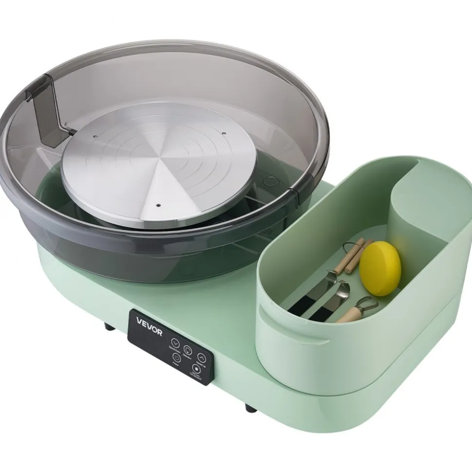 VEVOR Pottery Wheel for Adults, 14" and 11" Turntables, 450W Electric Table Top Pottery Wheel with Foot Pedal, 30-300 RPM Adjustable Speed, Aluminum Body, for Beginners, DIY Clay Art Craft, Green