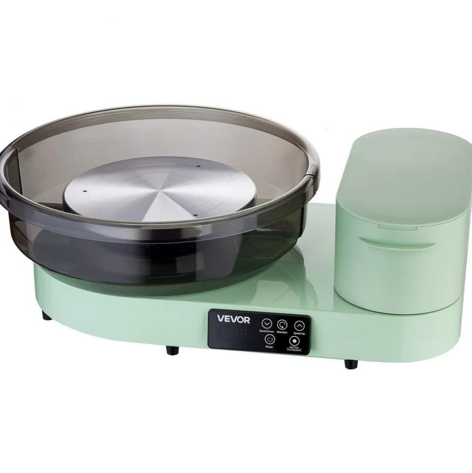 VEVOR Pottery Wheel for Adults, 14" and 11" Turntables, 450W Electric Table Top Pottery Wheel with Foot Pedal, 30-300 RPM Adjustable Speed, Aluminum Body, for Beginners, DIY Clay Art Craft, Green