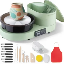 VEVOR Pottery Wheel for Adults, 11" Aluminum Turntable, 450W Electric Table Top Pottery Wheel with Foot Pedal, 30-300 RPM Adjustable Speed, Aluminum Body, for Beginners, DIY Clay Art Craft, Green